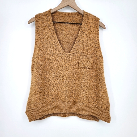 Heathered Rust Womens V-Neck Sweater Vest O/S Knit Pocket Preppy‎ Scandi Chic - Picture 1 of 7